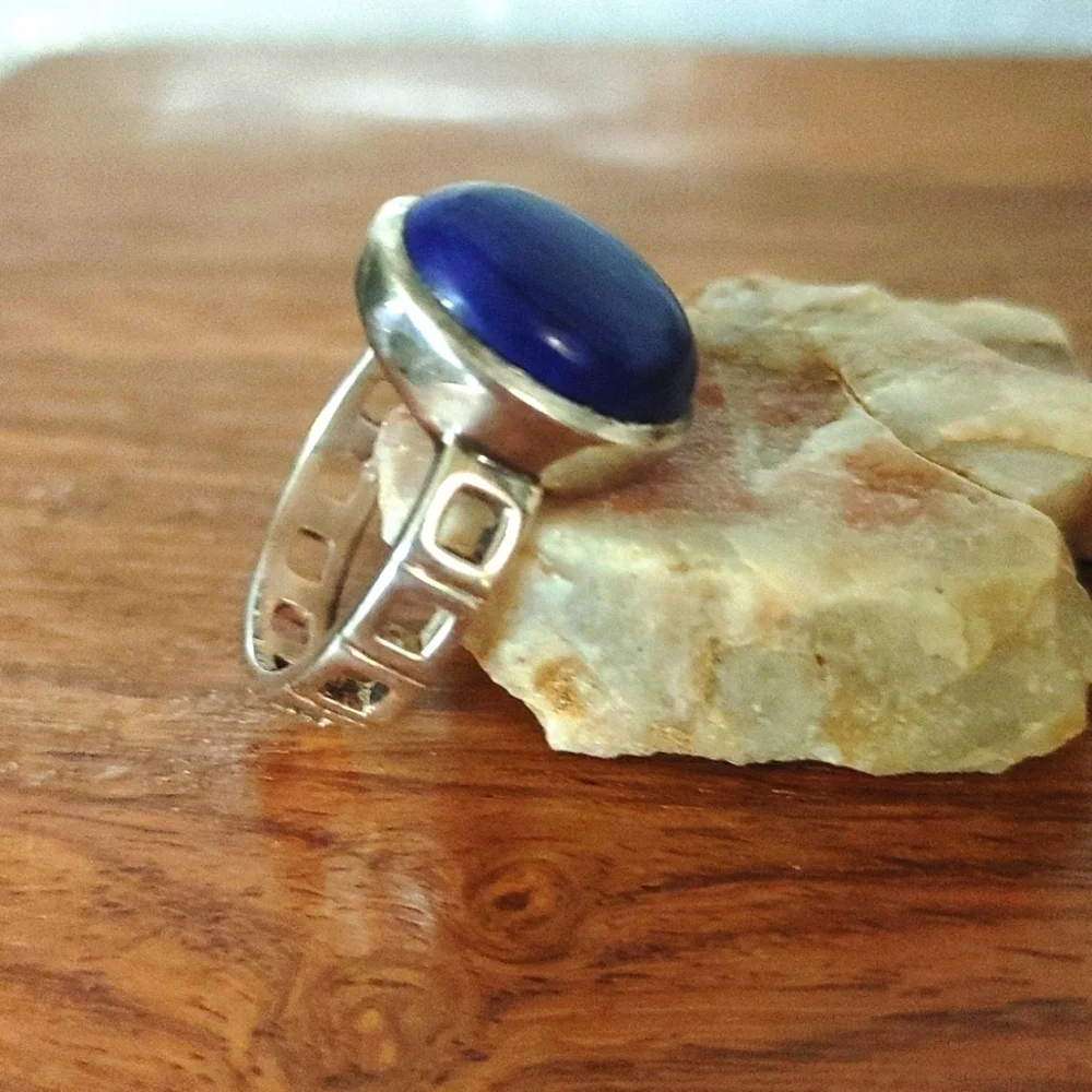 Lapis Lazuli Cabochon in Sterling Ring Size 8.75